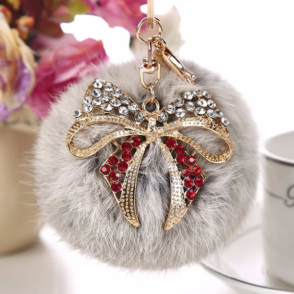 1pc Rabbit Fur Ball PomPom Cell Phone Car Keychain Ring Pendant Purse Bag Charm Gift