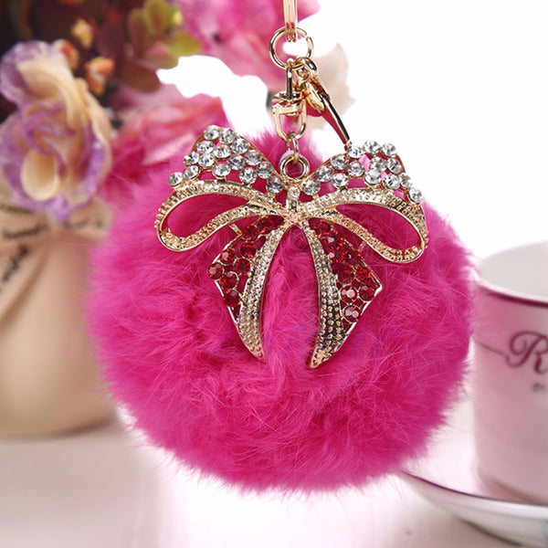 1pc Rabbit Fur Ball PomPom Cell Phone Car Keychain Ring Pendant Purse Bag Charm Gift