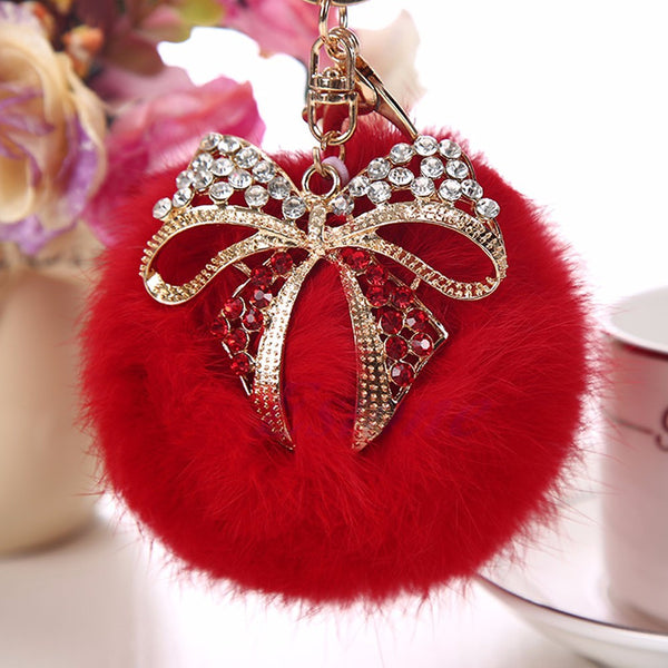 1pc Rabbit Fur Ball PomPom Cell Phone Car Keychain Ring Pendant Purse Bag Charm Gift