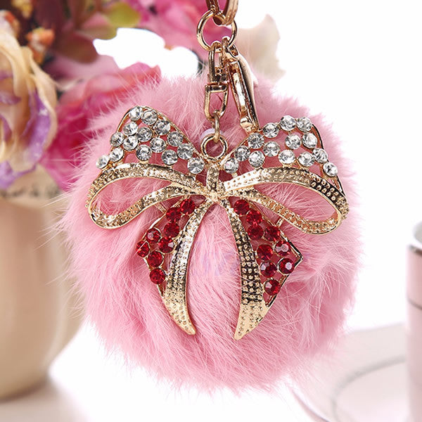 1pc Rabbit Fur Ball PomPom Cell Phone Car Keychain Ring Pendant Purse Bag Charm Gift