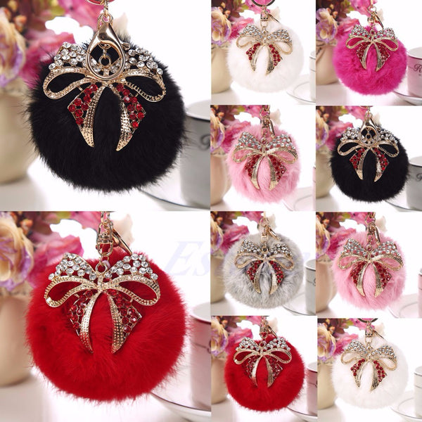 1pc Rabbit Fur Ball PomPom Cell Phone Car Keychain Ring Pendant Purse Bag Charm Gift