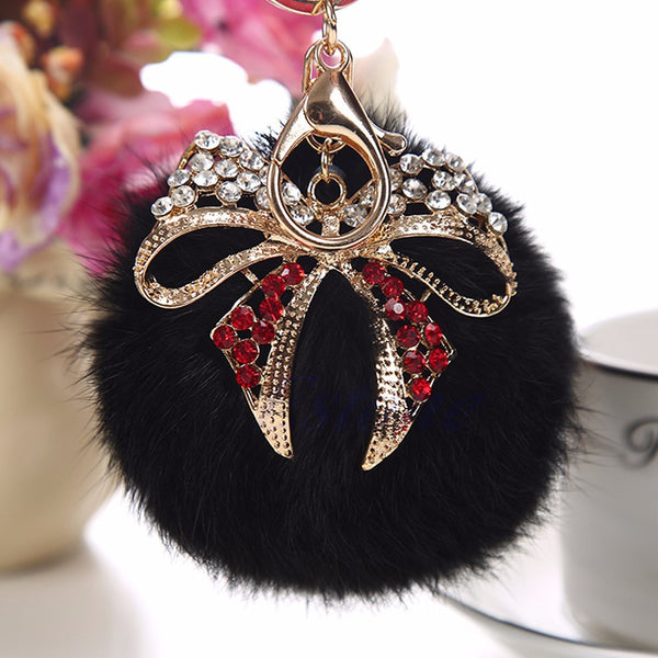 1pc Rabbit Fur Ball PomPom Cell Phone Car Keychain Ring Pendant Purse Bag Charm Gift