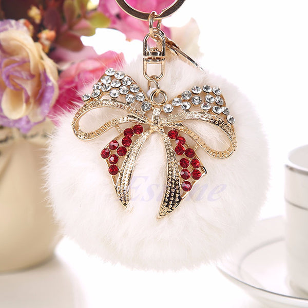 1pc Rabbit Fur Ball PomPom Cell Phone Car Keychain Ring Pendant Purse Bag Charm Gift