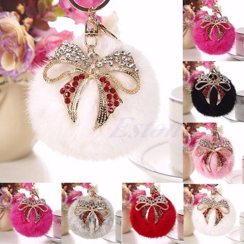 1pc Rabbit Fur Ball PomPom Cell Phone Car Keychain Ring Pendant Purse Bag Charm Gift