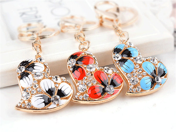 2016 Fashion Creative Women Purse Bag Jewelry New Arrival Hollow Heart Keyring Enamel Flowers Crystal Keychains Charm monchichi