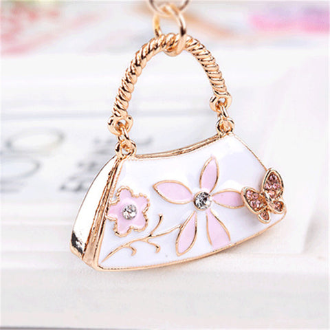 2016 Lovely Lady Handbag Keychain Delicate Realistic Flower Pattern Handbag Charming Purse KeyRings for Women Jewelry Gift