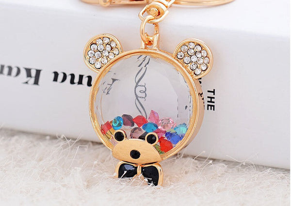2016 New Design Fashion Gold Plated Rhinestone Bear Charm Pendant Crystal Purse Bag Keyring Key Chain Gift
