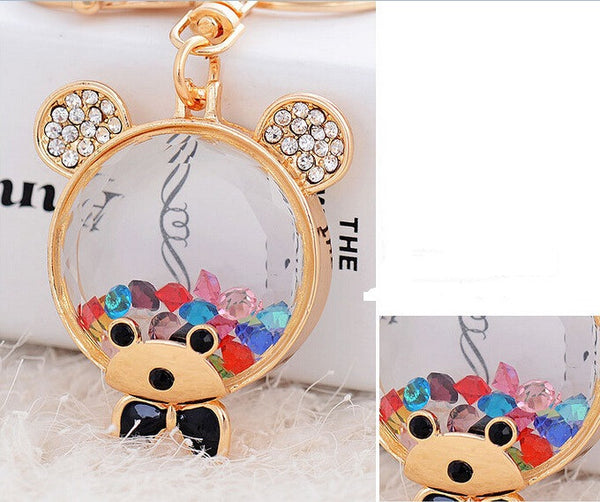 2016 New Design Fashion Gold Plated Rhinestone Bear Charm Pendant Crystal Purse Bag Keyring Key Chain Gift