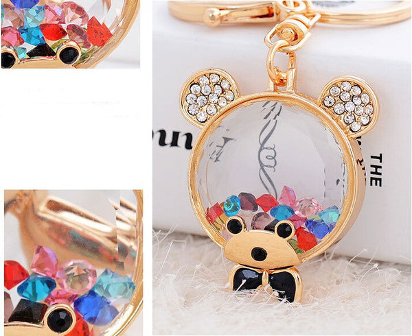 2016 New Design Fashion Gold Plated Rhinestone Bear Charm Pendant Crystal Purse Bag Keyring Key Chain Gift
