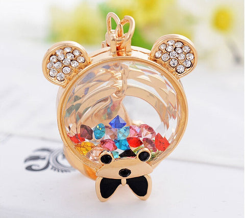 2016 New Design Fashion Gold Plated Rhinestone Bear Charm Pendant Crystal Purse Bag Keyring Key Chain Gift