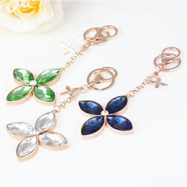 2016 New Fashion Clover Zircon Keychain Key Chain Sleutelhanger Keychains Key Chains Laduree Purse Charms KC96