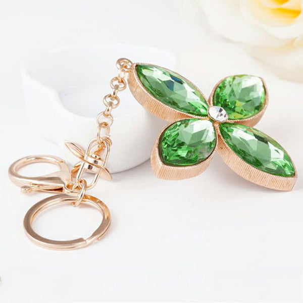 2016 New Fashion Clover Zircon Keychain Key Chain Sleutelhanger Keychains Key Chains Laduree Purse Charms KC96