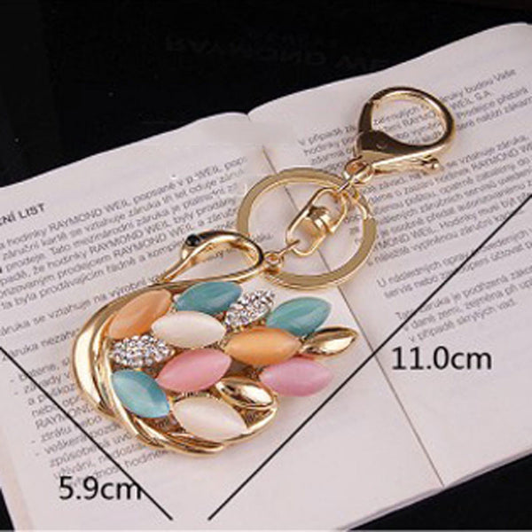 2016 New Fashion Colorful Zircon Swan Keychain Key Chain Sleutelhanger Keychains Key Chains Laduree Purse Charms KC81