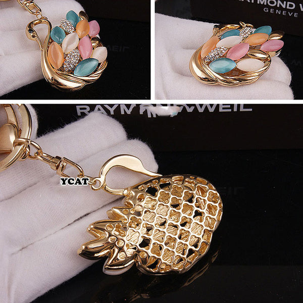 2016 New Fashion Colorful Zircon Swan Keychain Key Chain Sleutelhanger Keychains Key Chains Laduree Purse Charms KC81
