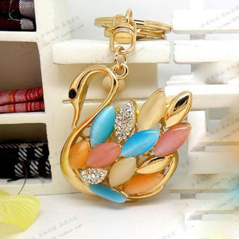 2016 New Fashion Colorful Zircon Swan Keychain Key Chain Sleutelhanger Keychains Key Chains Laduree Purse Charms KC81
