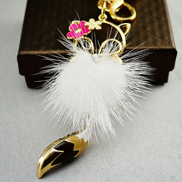 2016 New Fashion Fox Hair Flowers Keychain Key Chain Sleutelhanger Keychains Gold Plated Key Chains Laduree Purse Charms KC90
