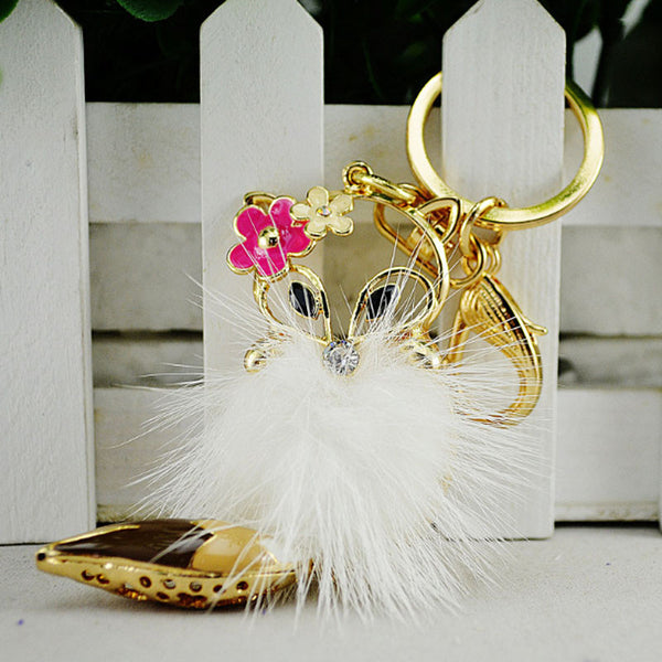 2016 New Fashion Fox Hair Flowers Keychain Key Chain Sleutelhanger Keychains Gold Plated Key Chains Laduree Purse Charms KC90