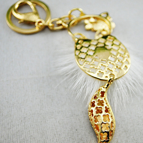 2016 New Fashion Fox Hair Flowers Keychain Key Chain Sleutelhanger Keychains Gold Plated Key Chains Laduree Purse Charms KC90