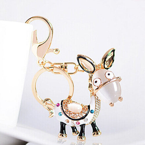 2016 New Fashion Little Donkey Cartoon Zircon Keychain Key Chain Sleutelhanger Keychains Key Chains Laduree Purse Charms KC82