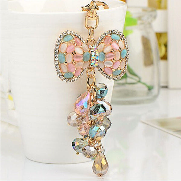 2016 New Fashion Rhinestone Butterfly Knot Keychain Key Chain Sleutelhanger Keychains Key Chains Laduree Purse Charms KC80