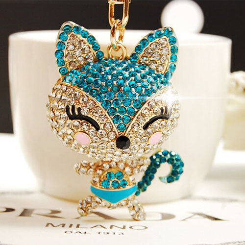 2016 New Fashion Zircon Fox Keychain Key Chain Sleutelhanger Keychains Key Chains Laduree Purse Charms KC95