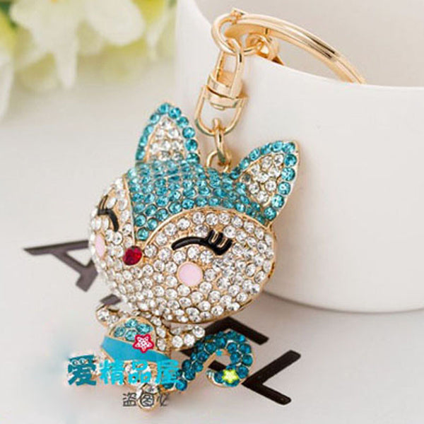 2016 New Fashion Zircon Fox Keychain Key Chain Sleutelhanger Keychains Key Chains Laduree Purse Charms KC95