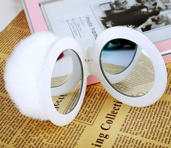 2016 New Women Gifts Cute Make Up Mirror  Real Rabbit Fur Ball Fluffy Key Chain Car Keychain Ring Keys Holder Bag Purse Charm