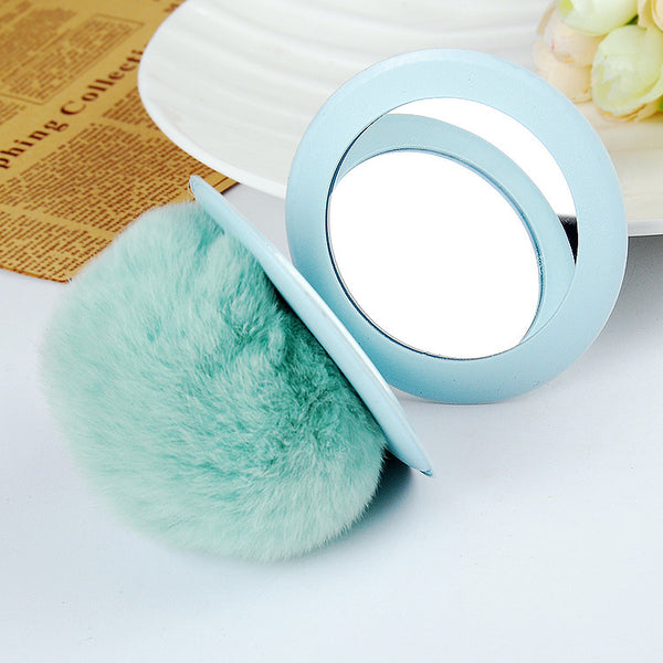 2016 New Women Gifts Cute Make Up Mirror  Real Rabbit Fur Ball Fluffy Key Chain Car Keychain Ring Keys Holder Bag Purse Charm