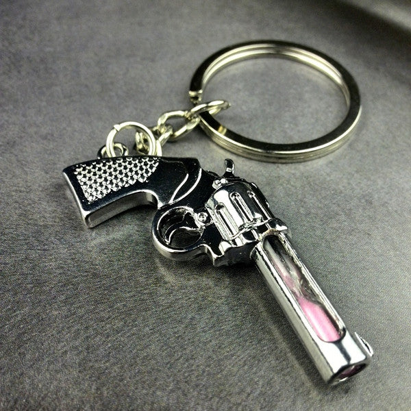 2016 cute metal gun pistol hourglass key chain ring keychain creative trinket novelty items best charm gift for women men PINK