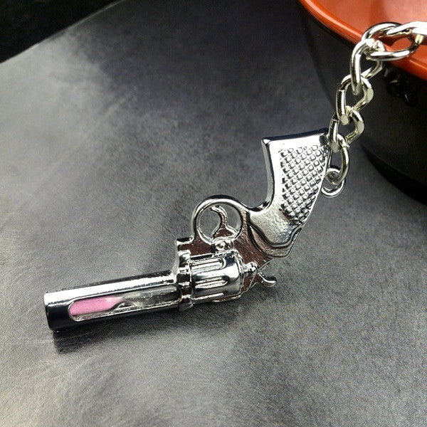 2016 cute metal gun pistol hourglass key chain ring keychain creative trinket novelty items best charm gift for women men PINK