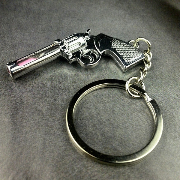 2016 cute metal gun pistol hourglass key chain ring keychain creative trinket novelty items best charm gift for women men PINK