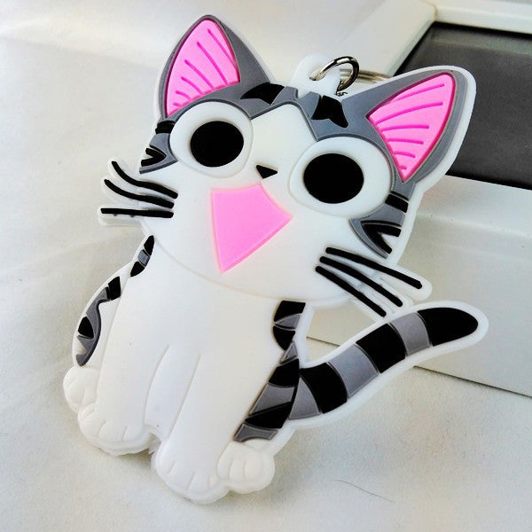 2016 new fashion big rubber cat key chain ring anime keychain novelty items creative trinket best charm gift for women men kids