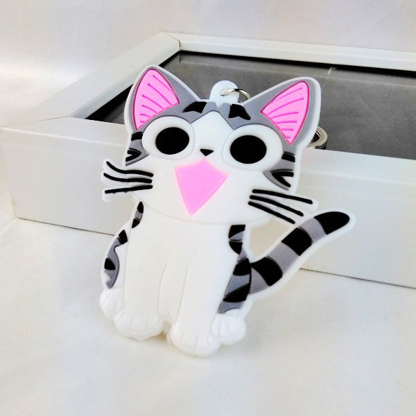 2016 new fashion big rubber cat key chain ring anime keychain novelty items creative trinket best charm gift for women men kids