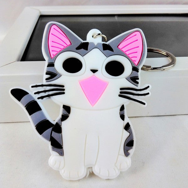 2016 new fashion big rubber cat key chain ring anime keychain novelty items creative trinket best charm gift for women men kids