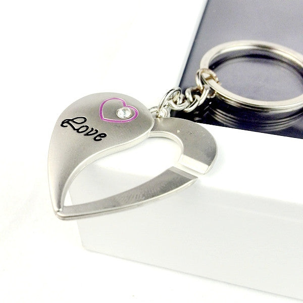 2016 new fashion cute metal love heart key chain ring keychain creative trinket novelty items best charm gift for women men PINK