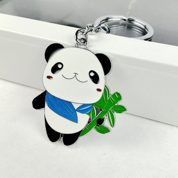 2016 new kawaii metal panda bear with bamboo key chain ring anime keychain novelty items creative trinket charm gift women kids