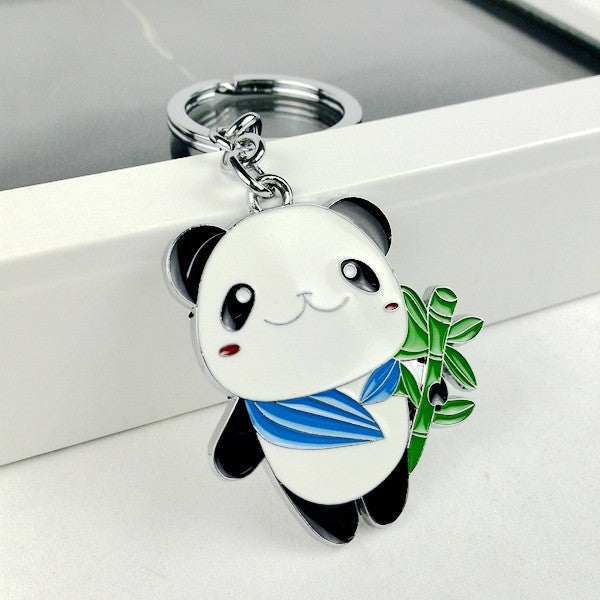 2016 new kawaii metal panda bear with bamboo key chain ring anime keychain novelty items creative trinket charm gift women kids