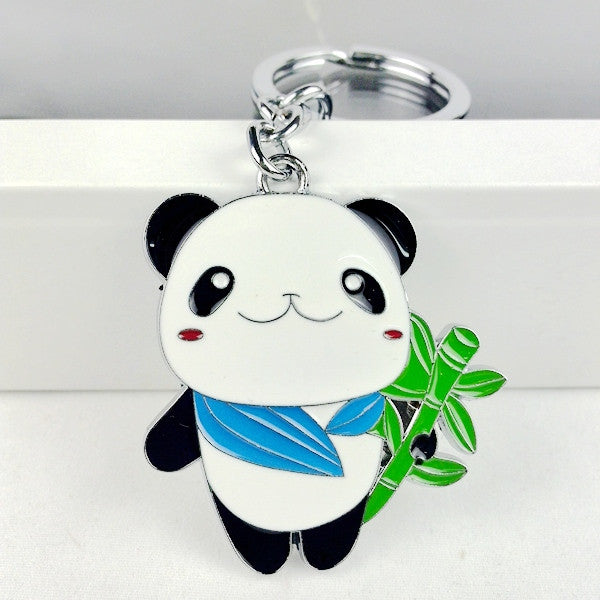 2016 new kawaii metal panda bear with bamboo key chain ring anime keychain novelty items creative trinket charm gift women kids