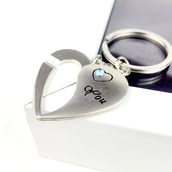 2pcs 2016 new fashion cute metal heart key chain ring keychain creative trinket novelty items best charm gift for women men BLUE