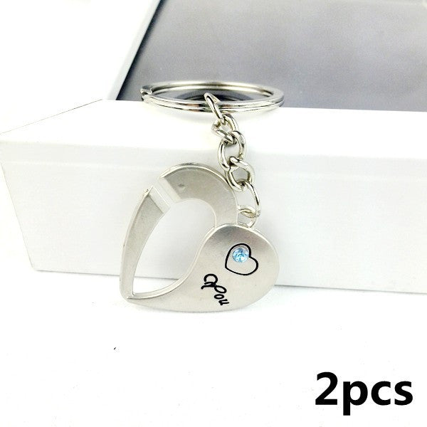 2pcs 2016 new fashion cute metal heart key chain ring keychain creative trinket novelty items best charm gift for women men BLUE