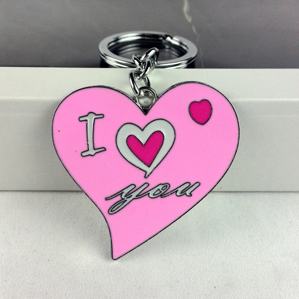 2pcs 2016 new romantic metal pink I LOVE YOU heart key chain ring keychain for women novelty items creative couple charm gift