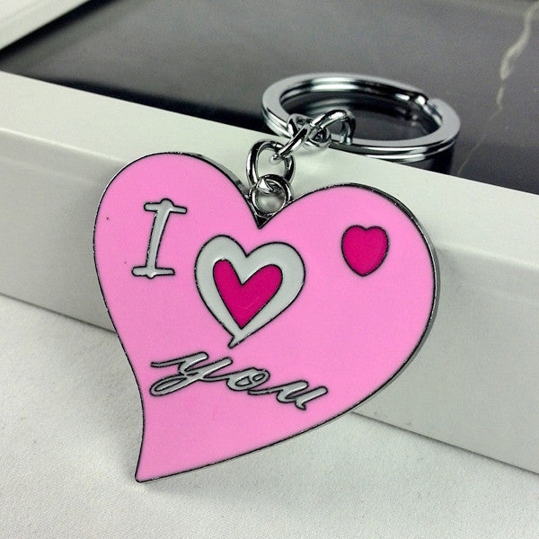 2pcs 2016 new romantic metal pink I LOVE YOU heart key chain ring keychain for women novelty items creative couple charm gift
