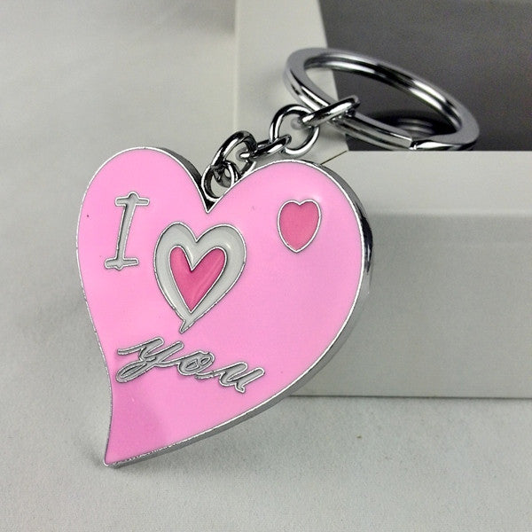 2pcs 2016 new romantic metal pink I LOVE YOU heart key chain ring keychain for women novelty items creative couple charm gift