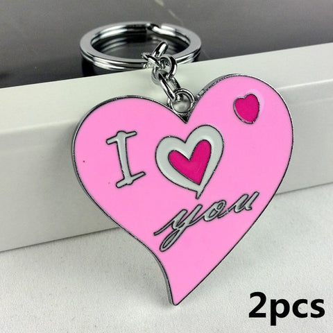 2pcs 2016 new romantic metal pink I LOVE YOU heart key chain ring keychain for women novelty items creative couple charm gift