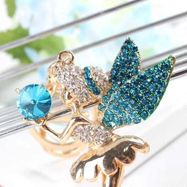 Ballet Girl Angel Wing Keyring Lovely Cute Rhinestone Crystal Pendant Charm Purse Bag Car Key Chain Women Birthday Party Gift