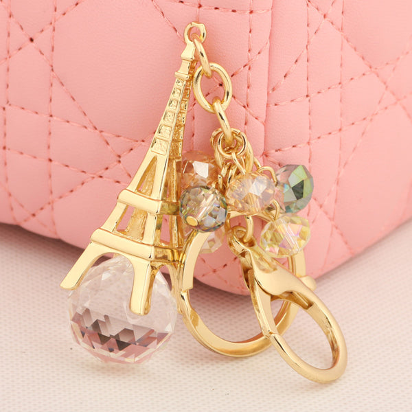 Bead Tassel Rhinestone Effiel Tower Keychain Fashion Metal Trinkets Key Chain Ring for Women Bag Car Gift Purse Charm Pendant