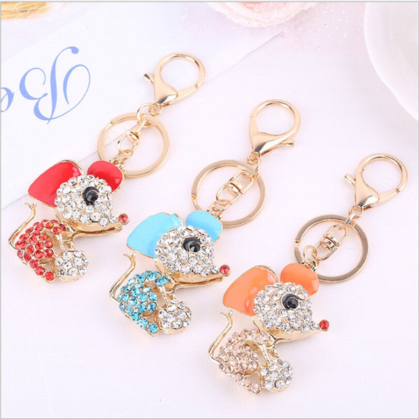 Beautiful 3D Rhinestone Mouse Keychain Alloy Keyring Crystal Purse handbag Charm key chain Christmas Gift