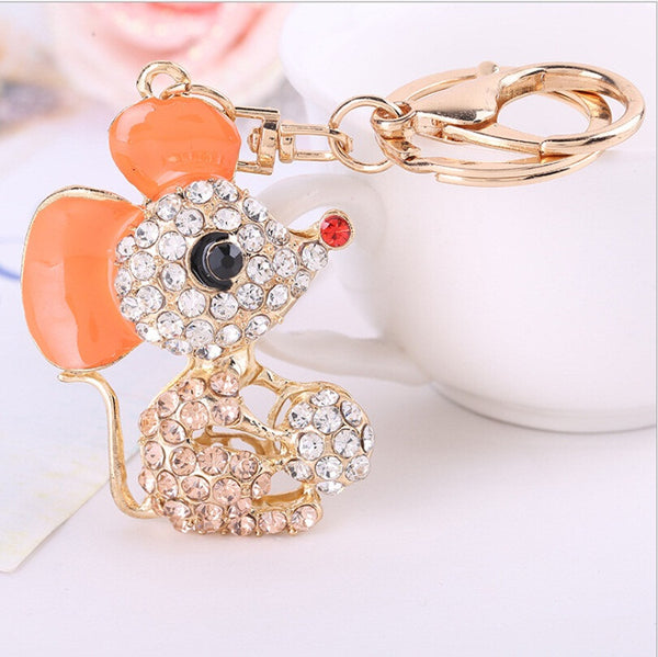 Beautiful 3D Rhinestone Mouse Keychain Alloy Keyring Crystal Purse handbag Charm key chain Christmas Gift