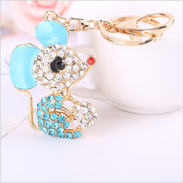 Beautiful 3D Rhinestone Mouse Keychain Alloy Keyring Crystal Purse handbag Charm key chain Christmas Gift