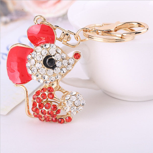 Beautiful 3D Rhinestone Mouse Keychain Alloy Keyring Crystal Purse handbag Charm key chain Christmas Gift